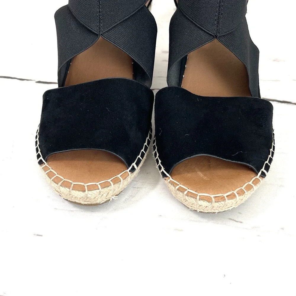 Gentle Souls Shoes Women's 10 Black Colleen Espadrille Wedge Sandals  New